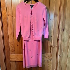 Vintage BCBG Embroidered Floral Cardigan and Skirt Set